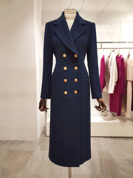 Classic Tailored Double Breasted A-Line Wool Winter MIDI Overcoat