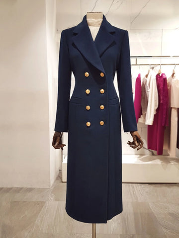 Classic Tailored Double Breasted A-Line Wool Winter MIDI Overcoat