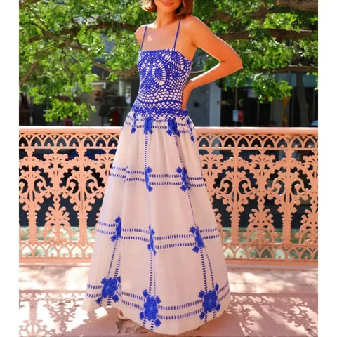 Exquisite 100% Linen Print Uptown A-Line MAXI Dress|Gown size