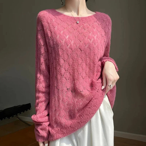 Premium Quality Cashmere+Mulberry Silk Blended Hollowed Baggy Sweater