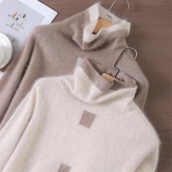 Dainty Ultra Soft 100% Mink Cashmere Color Block Pullover Sweater - Wigging It Etc