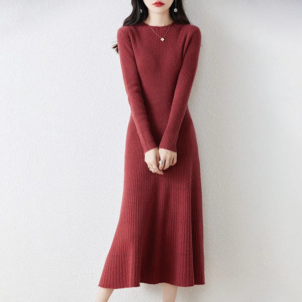 Classic Elegant 100% Wool Knit MAXI Dress