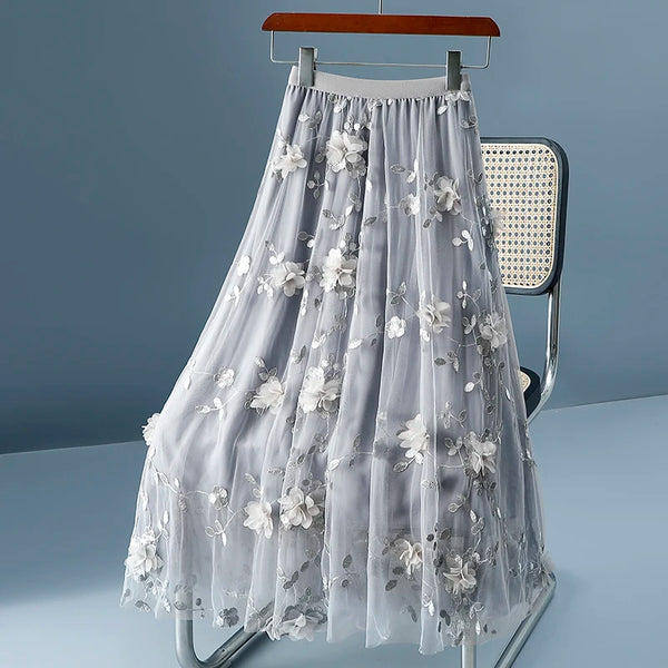 Unique 3D Flowered A-Line Tulle Harajuku Skirt