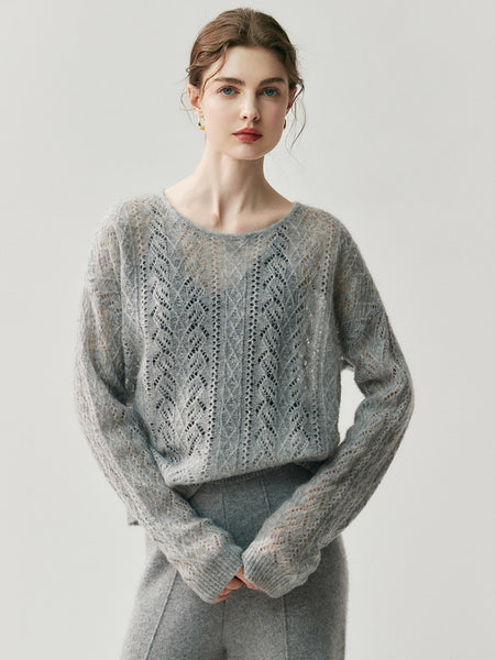 Elegant Dainty 100% Cashmere Hollowed Out Pullover