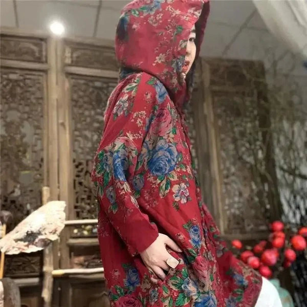 Vintage Floral Breathable Cotton Linen Hoodie Sweatshirt - Wigging It Etc