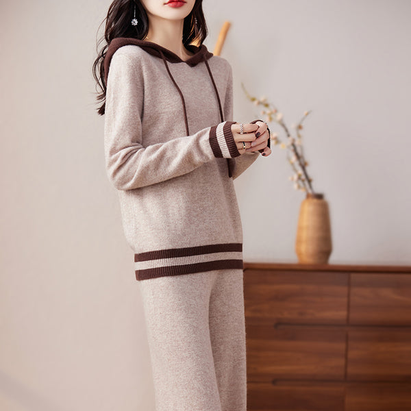 Vintage 100% Merino Wool Hooded Sweatshirt+Palazzo Pants