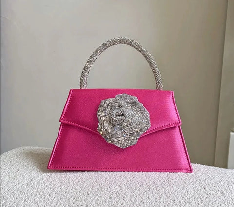 Classic Sophisticated Diamond Rose Silk Party Clutch