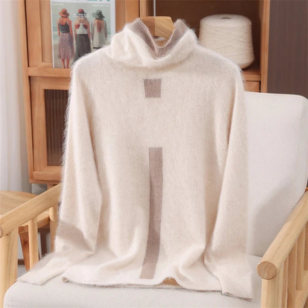 Dainty Ultra Soft 100% Mink Cashmere Color Block Pullover Sweater - Wigging It Etc