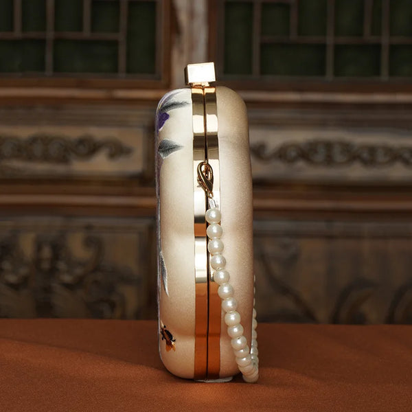 Exquisite Silky Embroidered Octagonal Pearly Strap MINI Shoulder Bag