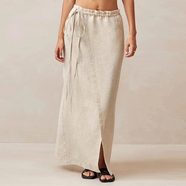 Sexy 100% Linen Retro French Split MAXI Skirt