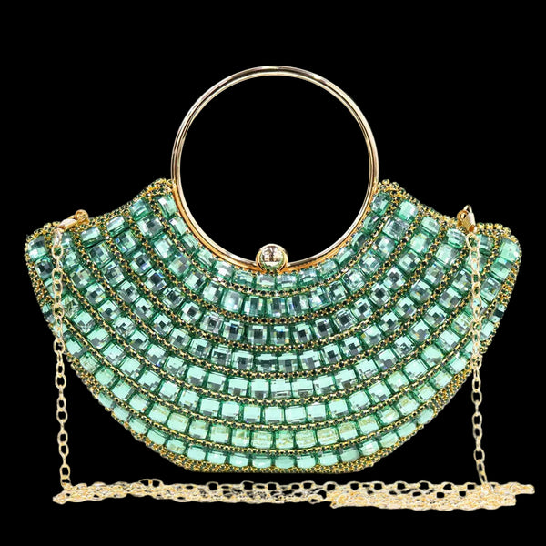 Vintage Rhinestone Studded Party Clutch Gold Chain+ Strap Shoulder Bag