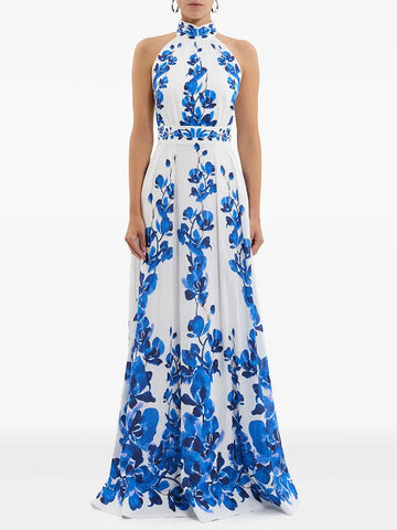 Elegant Vintage Cotton Blend A-Line MAXI Halter Dress 

