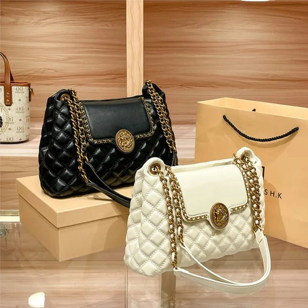 Stylish Quilted Satchel Shaped Luxury Chain Shoulder Bag - Wigging It Etc