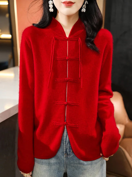 100% Pure Merino Wool Chinese-Style Cardigan