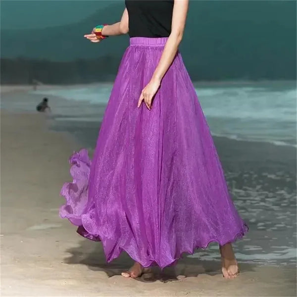 Vintage Cotton Blend A-Line Flared MAXI Skirt