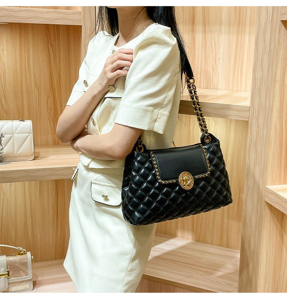 Stylish Quilted Satchel Shaped Luxury Chain Shoulder Bag - Wigging It Etc