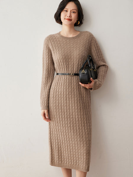 Classic Thick+Fluffy Comfy Cable Knit MAXI Winter Sweater Dress