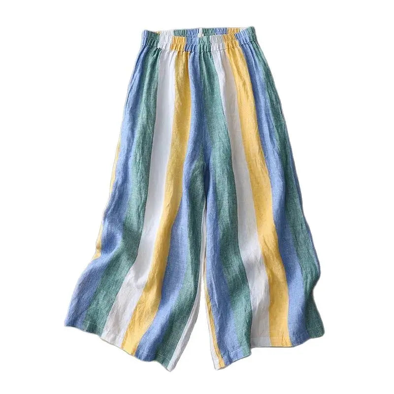 Vintage Colorful Cotton Linen Cropped Palazzo Pants