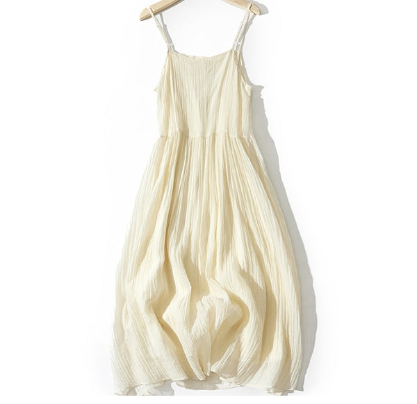 Classic Cotton Linen Pleated Camisole Dress