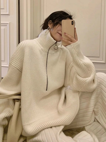 Chic Ultra-Thick + Warm Knit Pullover Sweater + Palazzo Pants Set