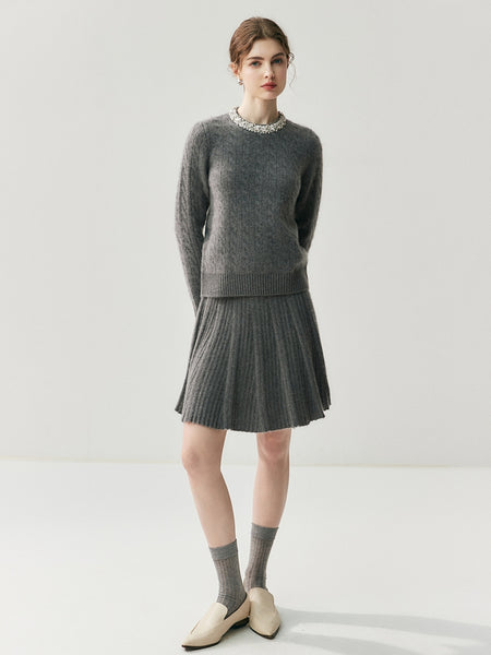 Bejeweled 100% Cashmere Cable Knit Grace Kelly Style Pullover Sweater