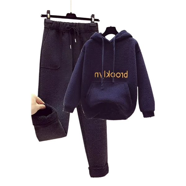 Plush + Warm 2-Piece Cotton Blend BROOKLYN Hoodie & Sweatpants Set 