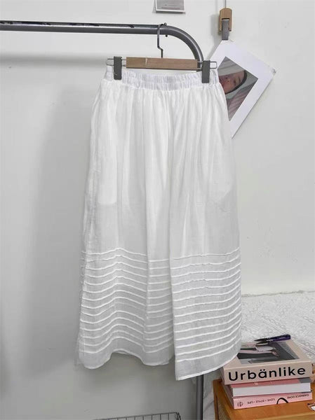 Elegant Upscale Ruched A-Line Ramie Linen MAXI Skirt