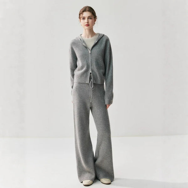 Ultra Soft 100% Grade Alxa Cashmere Hooded Cardigan+Palazzo Pants Set