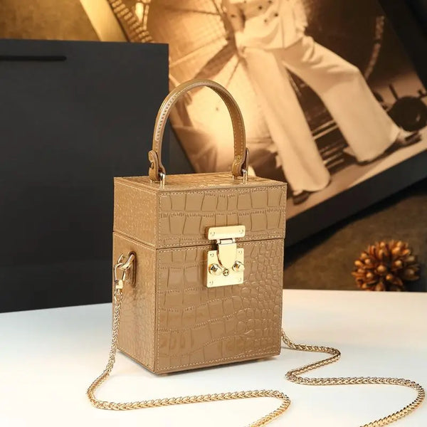 Quaint Retro Lock Box Square Bag Chain Shoulder Crossbody Bag
