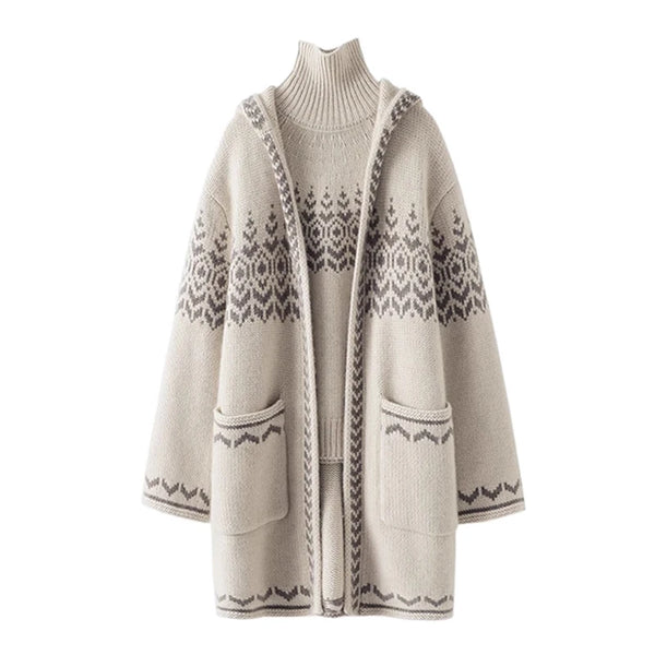 Thick Luxurious 100% Merino Wool Hooded MIDI Cardigan Winter Coat