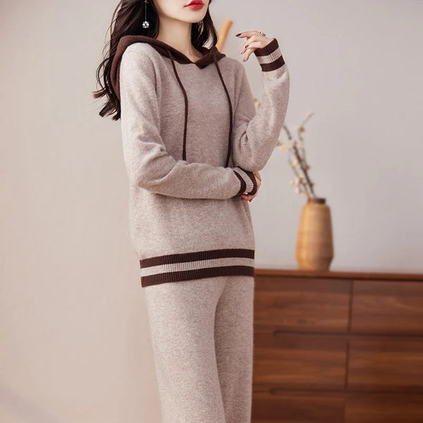 Vintage 100% Merino Wool Hooded Sweatshirt+Palazzo Pants