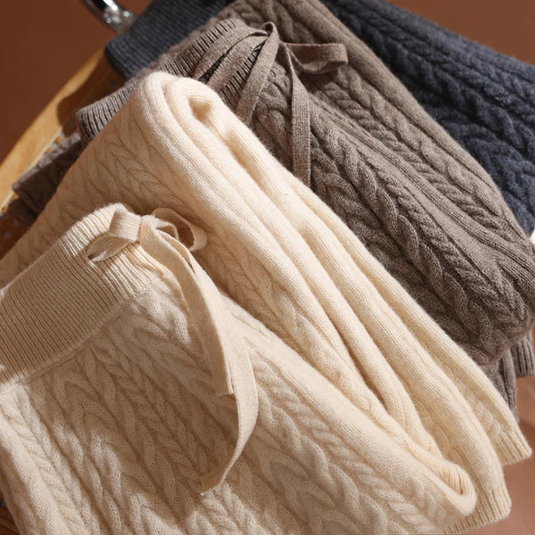 100% Merino Wool Thick + Fluffy Cable Knit Warm Winter Palazzo Pants