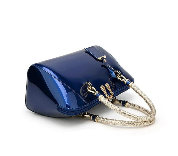 Chic Boston-Shaped Sleek Patent Leather Hand + Shoulder Bag