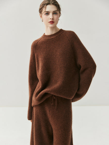 3 Piece 100% Cashmere British Minimalist Sweater+Palazzo Pants+Hat Set