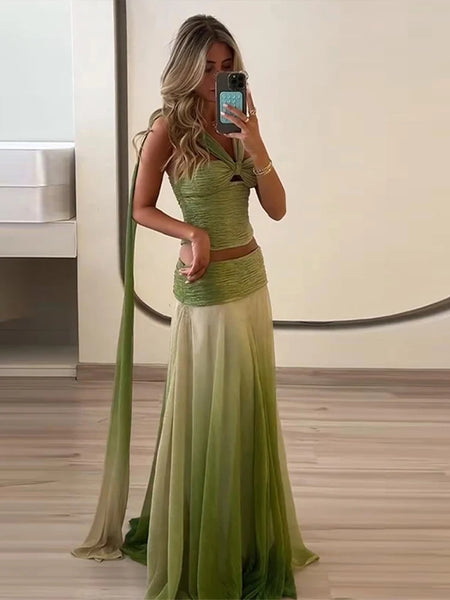 Elegant Halter Top High Waisted 2 Piece Set