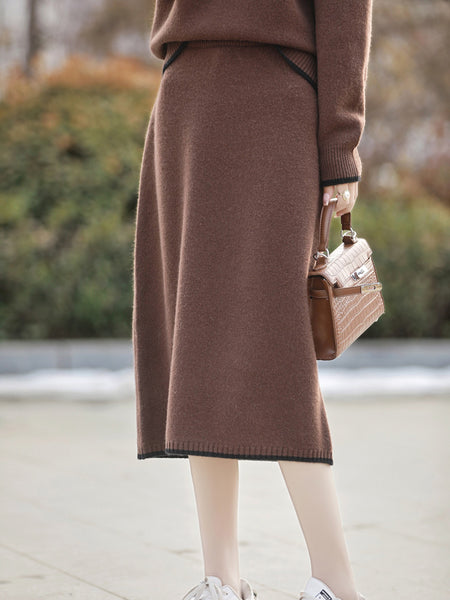 100% Extra Fine 2 Piece Merino Wool Pullover Sweater + MIDI Skirt Set