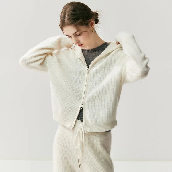 Ultra Soft 100% Grade Alxa Cashmere Hooded Cardigan+Palazzo Pants Set