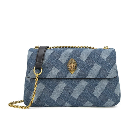 KURT GEIGER LONDON Elegant Retro Square Denim Chain Strap MINI Bag 