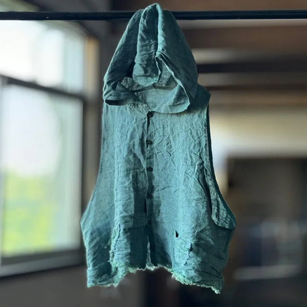 Unique Edgy 100% Linen Lightweight Summer Hoodie Vest - Wigging It Etc