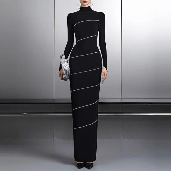 Sexy Zippy Cotton Blend Bodycon Figure Hugging Party|Club MAXI Dress