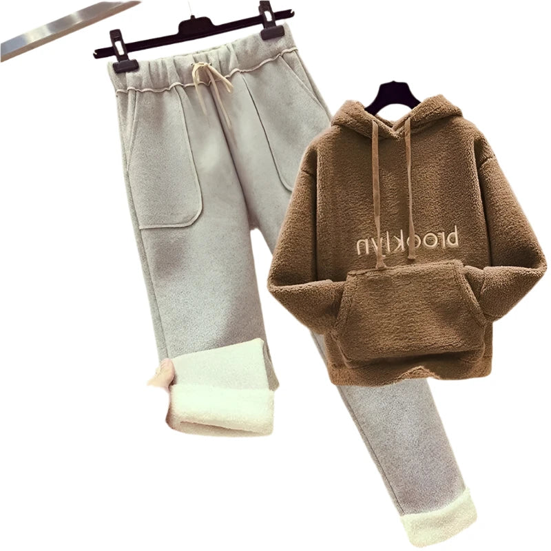 Plush + Warm 2-Piece Cotton Blend BROOKLYN Hoodie & Sweatpants Set 