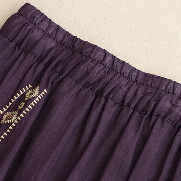 Vintage Cotton Blend A-Line Embroidered MIDI Skirt