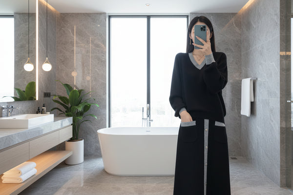 100% Merino Wool 2 Piece Color Block Sweater+ MAXI Skirt Set