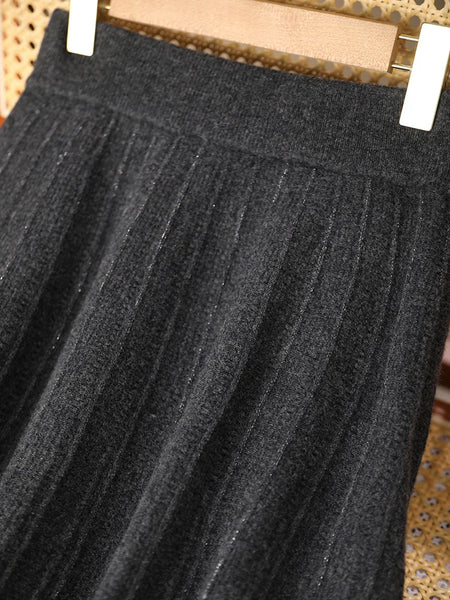 Silk Pleated 100% Merino Wool Winter MIDI Skirt