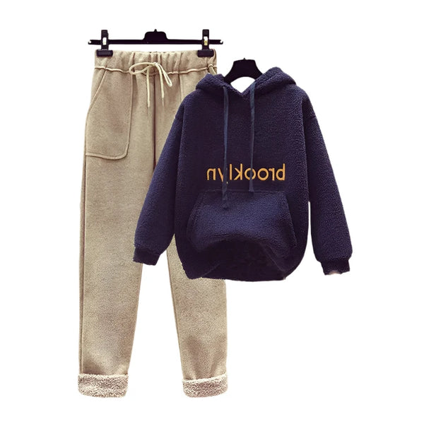 Plush + Warm 2-Piece Cotton Blend BROOKLYN Hoodie & Sweatpants Set 