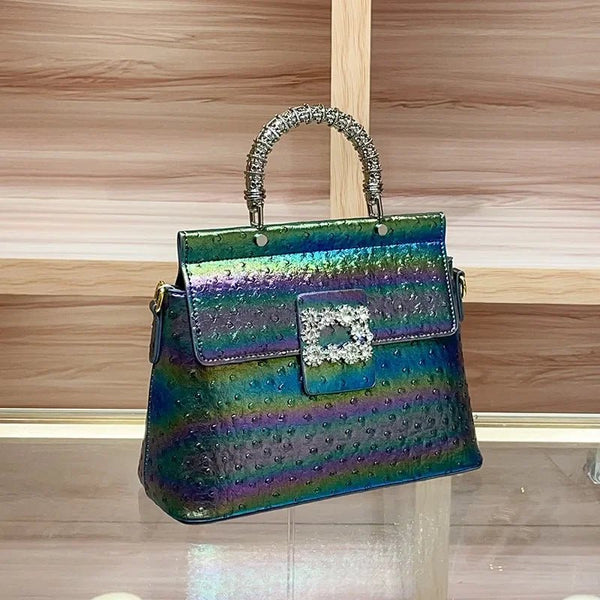 Diamond - Encrusted Ostrich Patterned Textured Handbag - Wigging It Etc