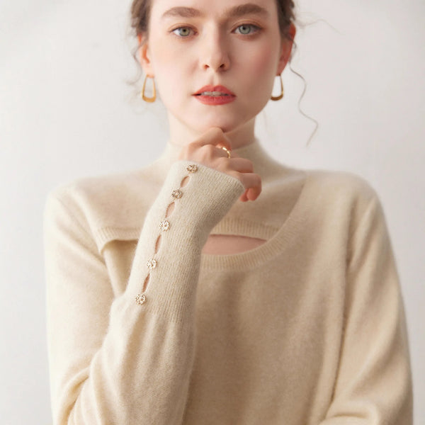 Vintage Sophisticated Hollowed Out 100% Cashmere Pullover Sweater