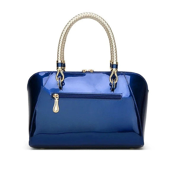 Chic Boston-Shaped Sleek Patent Leather Hand + Shoulder Bag