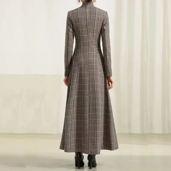 Sleek Uptown Retro A-Line Single Breasted English Plaid MAXI Overcoat 