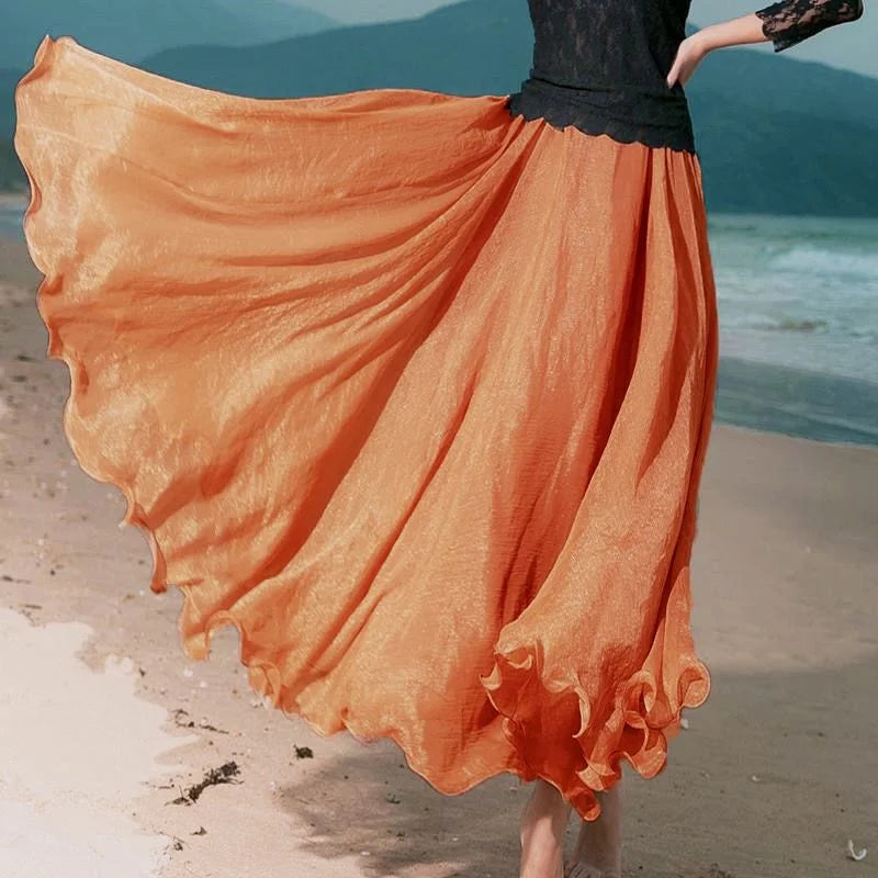 Vintage Cotton Blend A-Line Flared MAXI Skirt